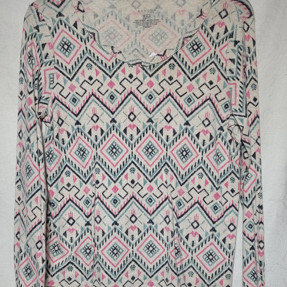 Sonoma Pink and Black Geometric Blouse